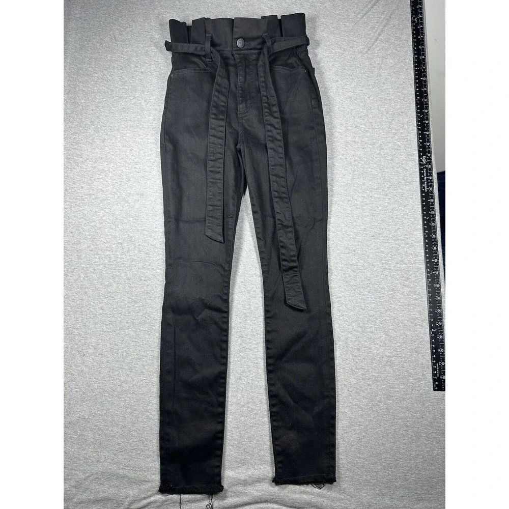 Alice + Olivia Good Night Fever belted paper bag waist black jeans 24‎